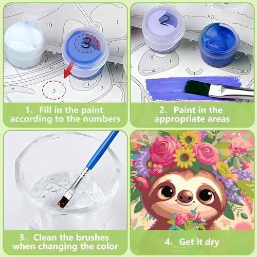Reivworl Framed Sloth Paint by Numbers Kit for Adults Beginner 10×10 inch