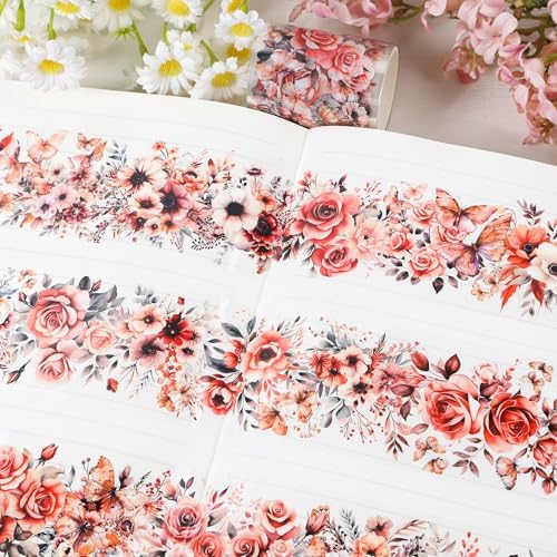 Sitsink PET Tape for Journal Scrapbooking - Vintage Flower Junk Journal PET Tape for Notebook Scrapbook Decor Crafts Card Photo Album Décor