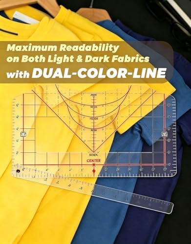 T Shirt Ruler Guide for Heat Press & Vinyl, Transparent PVC Shirt Measurement Tool to Center Designs on HTV & Sublimation Blanks, Craft Sewing Supplies and Accessories