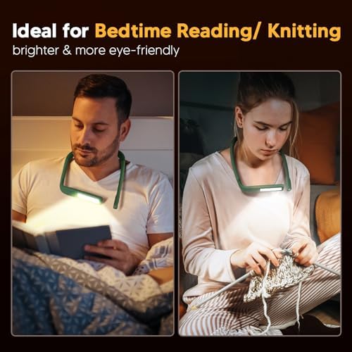 Neck Reading Light, 80-hr Lasting Rechargeable Book Light Wide Lamp