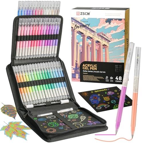 ZSCM 48 Colors 3D Acrylic Gel Pens & Black Paper Sketchbook for Drawing