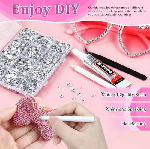10000PCS Silver Rhinestones Bedazzling Gems 2/3/4/5/6MM Mix Sizes Resin Jelly Bedazzler Kit Flatback with Complete Tools for DIY, Nail, Art Craft for Girls Gift