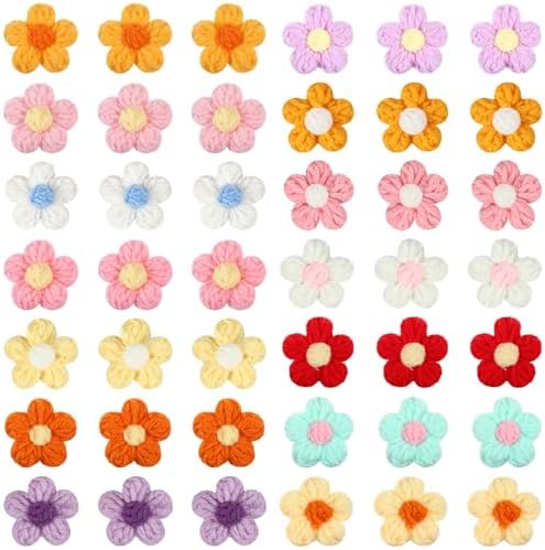 50 Pcs Cute Crochet Flowers Knitted Yarn Flowers Handmade Crochet Flower Sew/Iron On Patches, Beautiful Crocheted Floral, for Crafts Embellishments, Clothing, DIY Hair Headbands (14 Colors B)