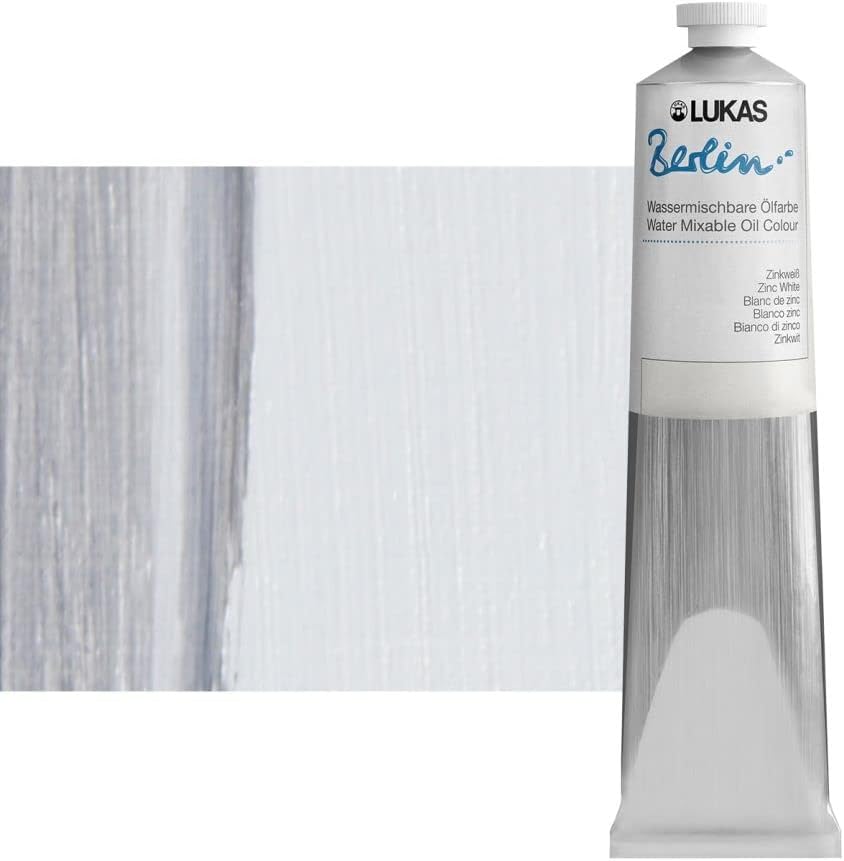 Lukas Berlin Pro Artists Water Mixable Oil Paint 200 ml Tube Zinc White, Water Soluble, Lightfast Pigments, Quick Drying, Easy Clean-Up, Eco-Friendly, Professional Quality, 40 Color Range