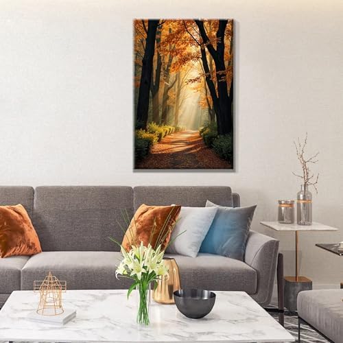 JOOZ Paint by Numbers Kit for Adults with Frame Forest Paint by Number with Easel Autumn Landscape Adult Paint by Number Kits Framed Canvas Tree Oil Painting Kits for Gift Home Wall Decor 8x12 Inch