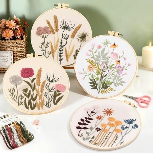 Dadanism Embroidery Kit for Beginners, 4 Pack Starter Embroidery Kits