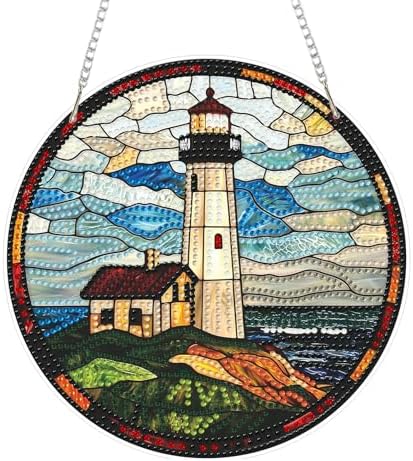 CRZMODE Lighthous Diamond Art Hanging Kit for Adults, Lighthous Pendant Diamonds Painting Art Kit, Special Crystal Diamond Art Painting Pendant Ornament, Craft Gift for Women Home Window Decor