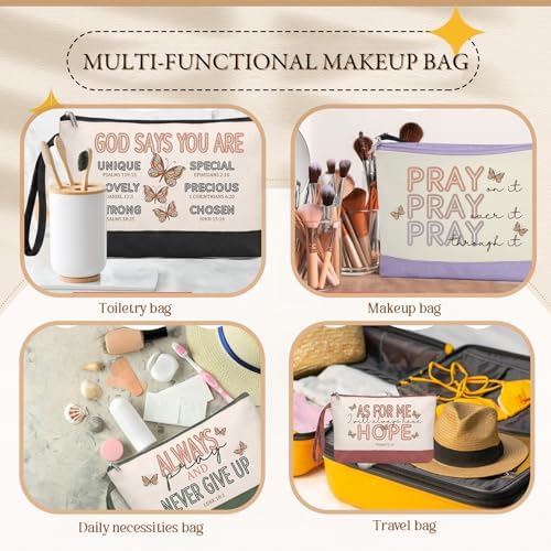 12 Pcs Jesus Canvas Makeup Bags with Zipper DIY Craft Morandi Cosmetic Bags Bulk Heat Transfer Travel Toiletry Pouch for Women Colleagues Friends Christmas Vacation