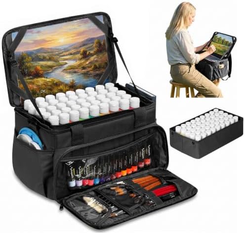 Magicfly Large Art Bag, Waterproof Acrylic Paint Storage with Drawing Easel