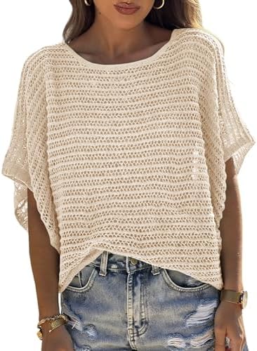 UNCLECAT Women's Crochet Tops Sweater Pullover Knit Tops Beach Coverup