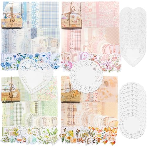 420Pcs Vintage Floral Scrapbook Supplies Kit, Retro Flower Scrapbook Paper Junk Journal Stickers Set, DIY Craft Accessories for Bullet Journal Planner Collage Card Making