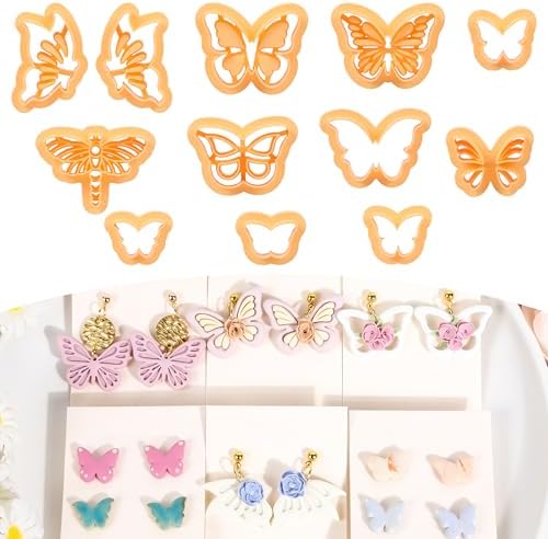 Puocaon Butterfly Polymer Clay Cutters - 12 Pcs Polymer Clay Cutters for Earrings Jewelry, Pierced Embossed Butterfly Draonfly Shape