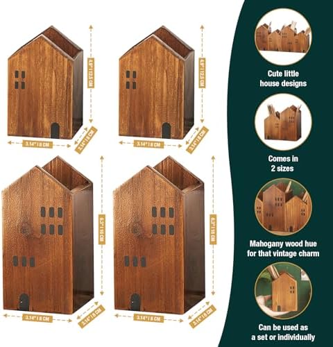 4-piece Kids Wooden Study Desk Organizers - Whimsical Farmhouse Style Table Decor Storage Box for Teacher Supplies - Girls Room Pencil Holder for Desk - Art & Stationery Supplies Organizer