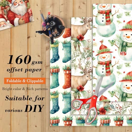 Christmas Scrapbook Paper Pad 6''x 6'' - 24 Sheets Santa Claus Snowman Patterned Designed Decorative Decoupage Folded Card Material DIY Crafts Wrapping Planners Journals Photo Album