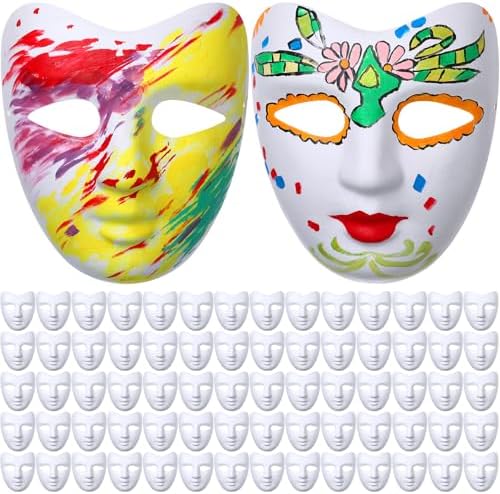 Sumind 100 Pcs Paper Mache Masks White Blank Paintable for Crafts Party