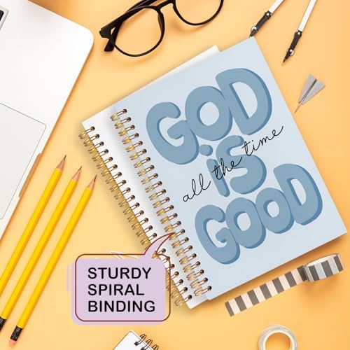 Yhtrg Blue Preppy God Is Good Notebooks, Brown Christian Spiral Notebook Gift for Women, Bible Journaling Notebooks for Office School Supplies, 5.5x8.3 Inch