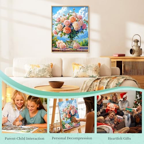 Cytheron Paint by Numbers Kit for Adults, Rose DIY Painting Kit, 16x20 Inch