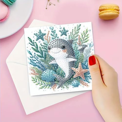 LSQFS Diamond Art Cards with Envelopes, 6Pcs Beach Diamond Painting Cards