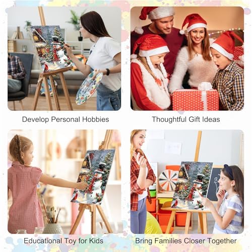 SENQAO Christmas Paint by Numbers for Adults Beginners Framed, Snowman Cardinal Adults' Paint-by-Number Kits, Adult Paint by Number Kits on Canvas, Acrylic Number Painting for Home Decor, 8x12inch
