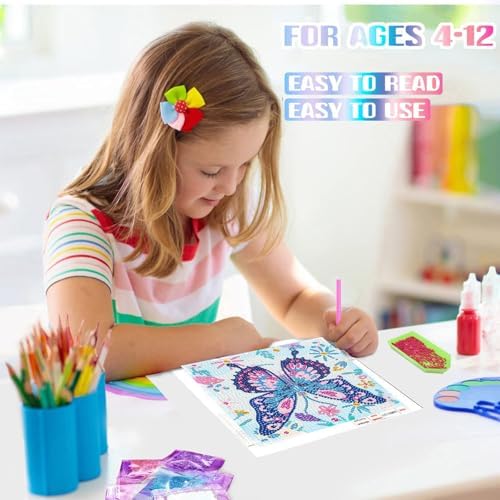 Butterfly Diamond Art Painting Kits for Kids with Frame Ages 6-12 (7x7 in)