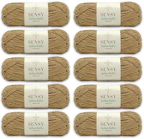 S Sensy Softee Raffia - Polyester Raffia Yarn 10 Skeins Latte 109 Yards 4oz
