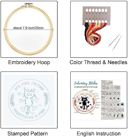 Louise Maelys Everything is Fine Embroidery Kit for Beginners Cat DIY