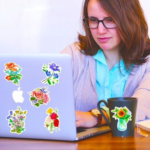 DothRayan Flower Stickers for Kids Teens Girls, 100Pcs Waterproof Flower Stickers for Water Bottle Laptop