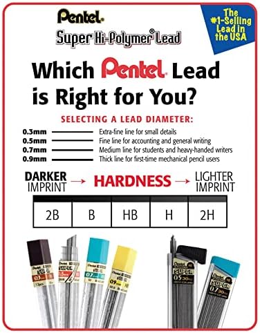 Pentel Super Hi-Polymer Lead Refills, (0.5 mm), Fine, HB, Pack of 3, 90 Pieces (C25BPHB3-K6)