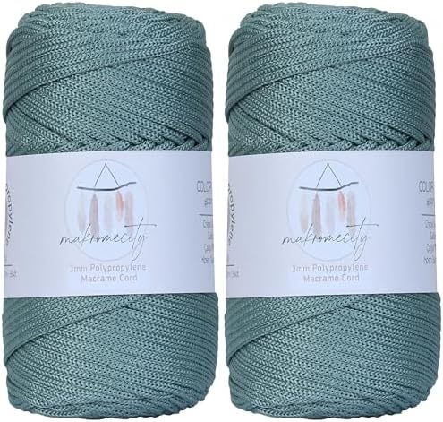 Makromecity, 2 Skeins of Polyester Macrame Cord 3mm x 131 Yards (394 feet) 3mm Polypropylene Crepe Green Macrame Cord Crochet Macrame Bag Cord Crafts for Wall Hangings, Bags, Underplate, Rug…
