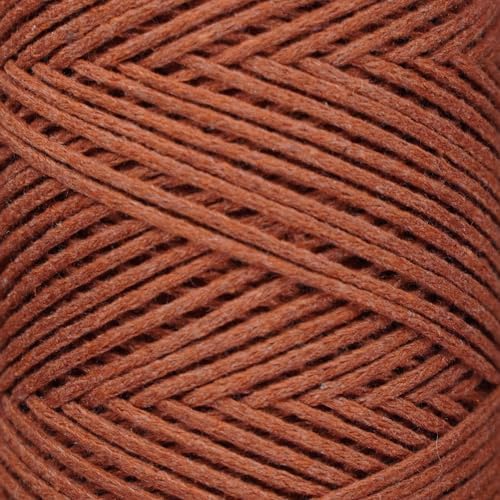 Makromecity, Cotton Macrame Cord 2mm x 195 Yards (590 feet) 2mm Recycled Cotton Crochet Yarn for Macrame Art & Crafts for Wall Hangings, Bags, Underplate, Rug (25 Colors Available) (Brick)