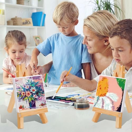 12 Pack 5" Mini Wood Display Easel, Natural Wooden Tripod Holder Stand for Displaying Small Canvases, Business Cards, Photos