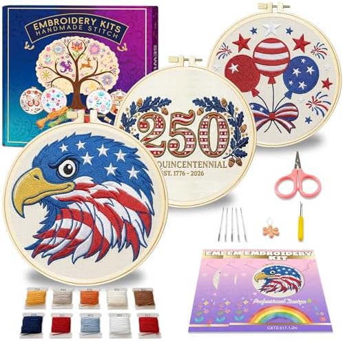 Huacan Embroidery Kit for Adults Beginners with 3 Hoops & Gift Box