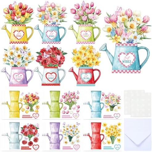 Gueevin 18 Set Watering Can Blossoms Card Making Kit Floral DIY Craft Kits | Back to School Handmade Supplies, Card Making Supplies, Crafting with Sticky Foam Pads, Gifts for Birthday Party Mothers Day