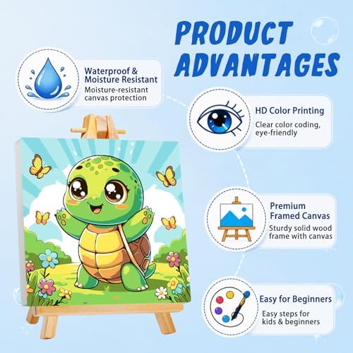 AUKELHJ Paint by Numbers Kit for Kids with Frame, Turtle, 8X8 inch
