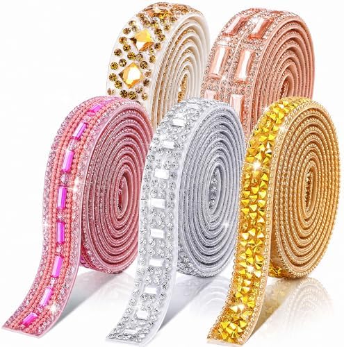 Xinnun 5 Rolls Rhinestone Ribbon,Multi Color,0.59 Inch,Mixed Style