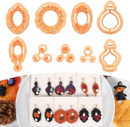 Puocaon Halloween Frame Polymer Clay Cutters for Jewelry Earrings Making | 9pcs Ornate Frame Shaped, Easy to Use Smooth Cutting Edge, Polymer Clay Jewelry Tools, Halloween Polymer Clay Artist Gifts