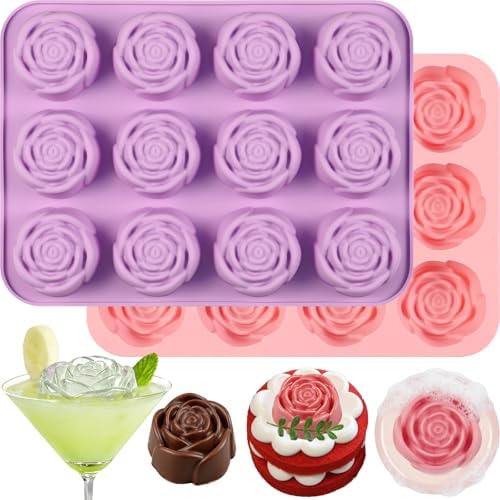 Rose Silicone Mold, 2 Pack Rose Chocolate Molds 24-Cavity