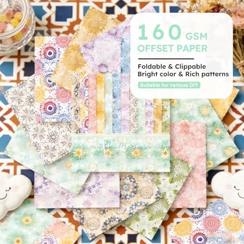 Colorful Flowers Scrapbooking Paper Pad, 24 Sheets 6in Geometric Aesthetic Decor for Collage Decoupage Journals Wrapping Folded Materials Arts Origami Gift Cardstock DIY Crafts Photo Album