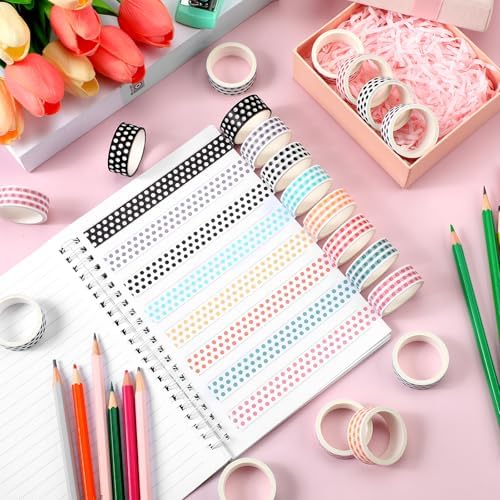 24 Rolls Polka Dot Washi Tapes for Back to School Gifts Crafts