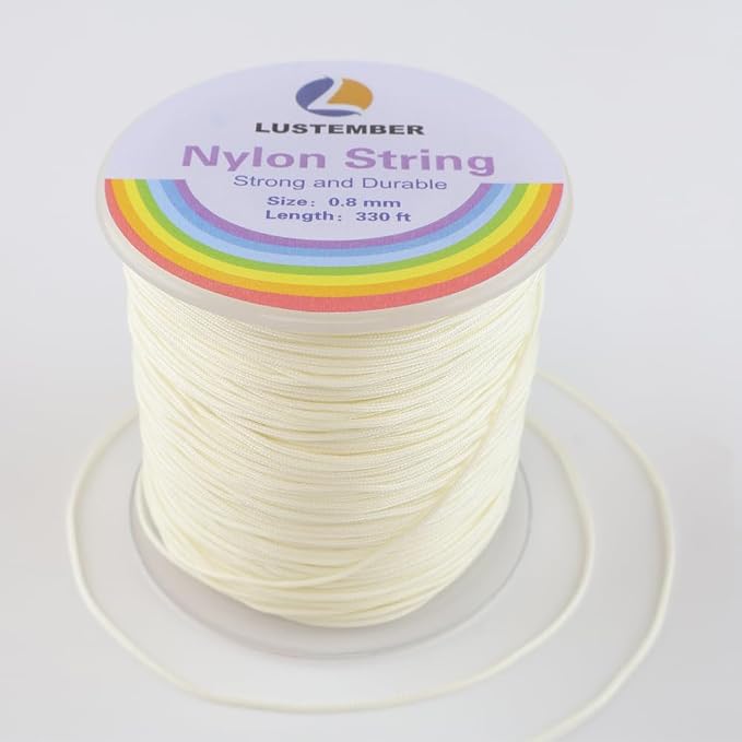 LUSTEMBER 0.8mm Nylon String, Strong Bracelet String, Durable Nylon Cord for Jewelry Making, Bracelets, Beading, Necklaces, Rattail Braiding, Kumihimo, Wind Chimes, Blinds and Handicrafts