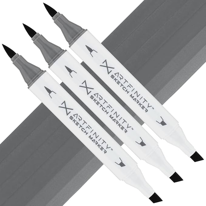 Artfinity Sketch Markers - Set of 3 - Neutral Gray 6 NG6, Vibrant, Professional, Dye-Based Alcohol Markers for Artists, Drawing, Travel, & More