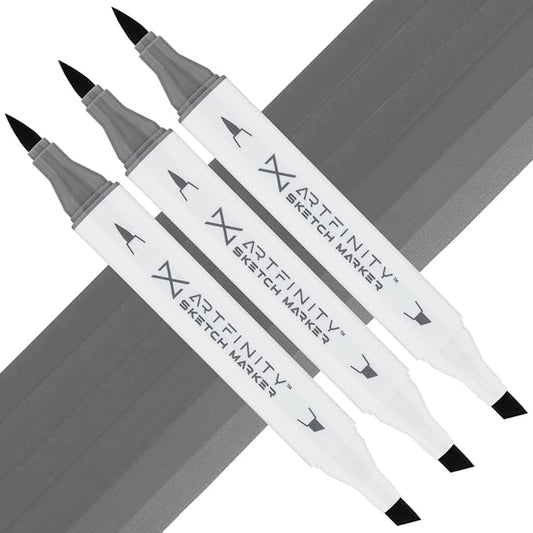 Artfinity Sketch Markers - Set of 3 - Neutral Gray 6 NG6, Vibrant, Professional, Dye-Based Alcohol Markers for Artists, Drawing, Travel, & More