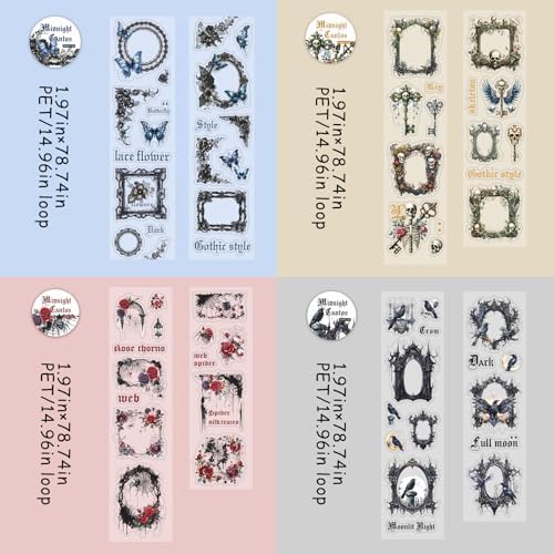 Gothic PET Tape Stickers for Scrapbooking, Frames Journal Stickers for DIY