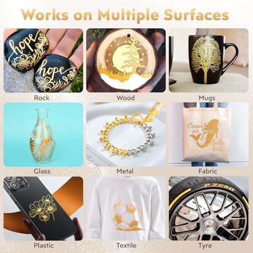 HOTU 5 Pack Super Gold Paint Markers - Metallic Gold Acrylic Paint Pens Glitter Extra Fine Tip 0.7mm for Black Paper,Wood, Rock Painting, Glass, Fabric