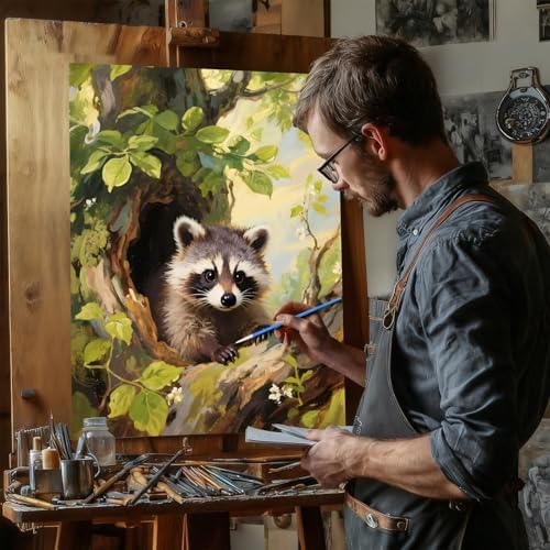 Reivworl Raccoon Paint by Numbers Kit for Adults, Raccoon Paint by Number for Adult, Painting by Number Kits for Gifts and Wall Decor 16x20Inch