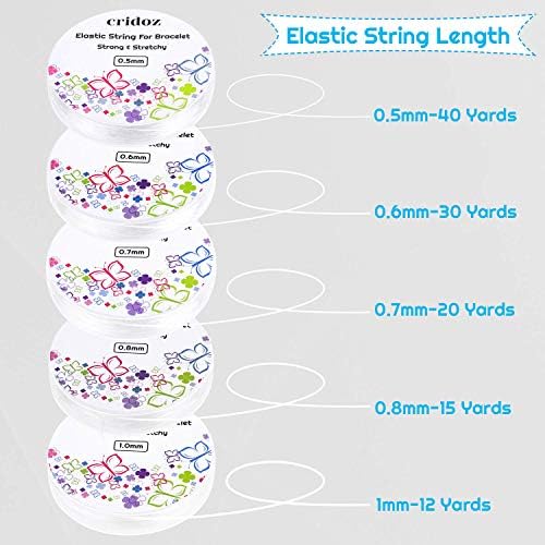 Stretchy String for Bracelets, Cridoz 5 Rolls Clear Elastic String Stretch Cord Jewelry Bead Bracelet String with 2 Pcs Beading Needles for Seed Beads, Pony Beads