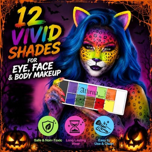 UCANBE Athena Basic Face Body Paint Oil Palette, 12 Color Large Black White Professional Face Painting Makeup Kit, Facepaint Pallet for Halloween SFX Party Art Stage Costume Cosplay Clown Goth Make Up