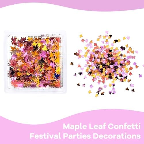 Multicolor Glitter Maple Leaves Sequins Accessories for DIY Journal, Shiny PVC Maple Leaves Confetti for Party Decorations, Mini Leaf Sequins Accessories for Drawing Notebooks.Dark Pink Orange