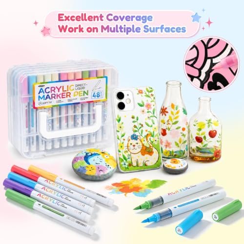 48 Colors Acrylic Paint Markers with Automatic Ink Control System