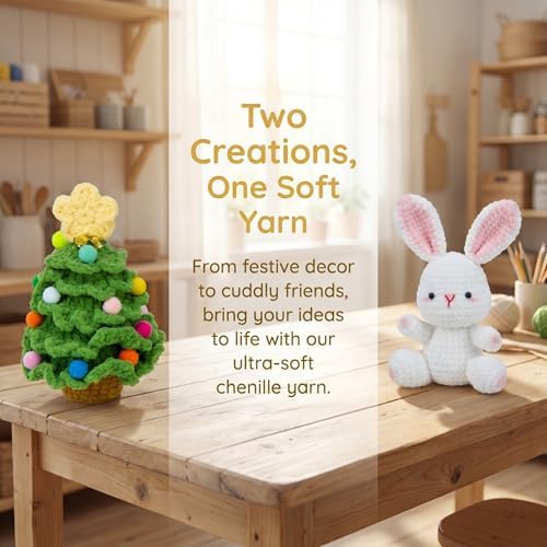 Thin Chenille Yarn for Crocheting & Knitting, Soft Plush Yarn for DIY Crafts, Amigurumi, Home Decor - 3 Light - 4 Pack of 1.7oz/142yds - Tan
